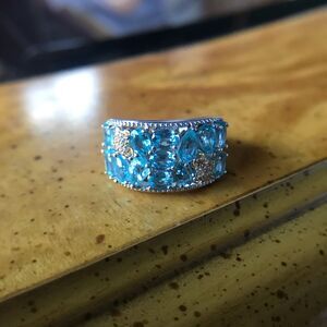 Natural Blue Apatite Sterling Silver Turtle Ring Size 5